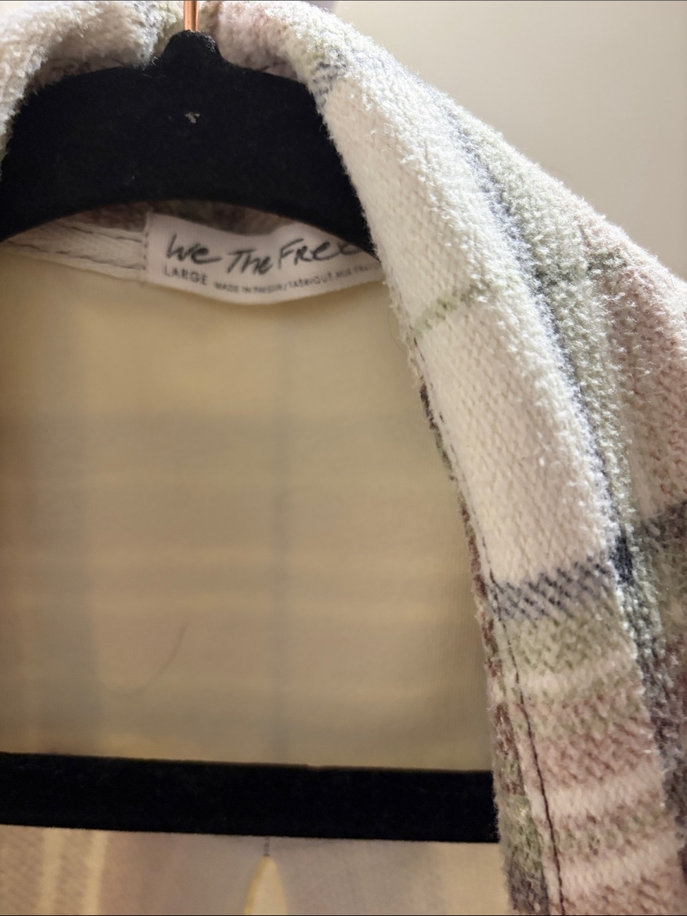 We The Free Cream & Brown Plaid Long Shacket - Picture 2 of 3